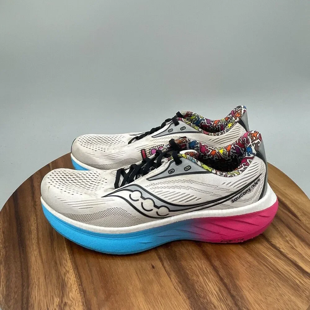 Saucony Ride 18 Shoes Mens Size 9 Keith Haring Love White Running Comfort Gym